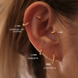 升級s925厚鍍金耳屏環!3.5MM單隻迷你耳皮釘豆豆小耳圈邊緣耳骨釘