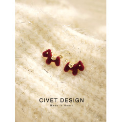 2026新年款馬上來財耳釘耳夾可愛甜美百搭紅色耳環學生無耳洞少