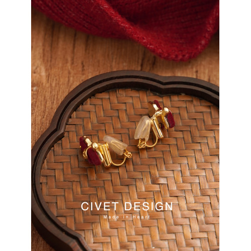 2026新年款馬上來財耳釘耳夾可愛甜美百搭紅色耳環學生無耳洞少