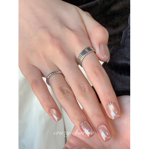 超百搭!日韓銀色竪紋圓珠戒指幾何元素英文字母印花開口飾品指環