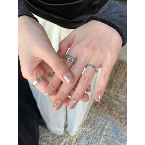 超百搭!日韓銀色竪紋圓珠戒指幾何元素英文字母印花開口飾品指環