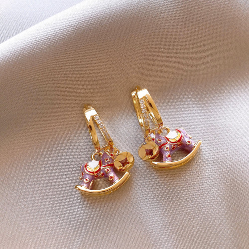 小馬錢幣紫色耳環女2026新款爆款高級感輕奢耳釘玄學旺財耳釦耳飾