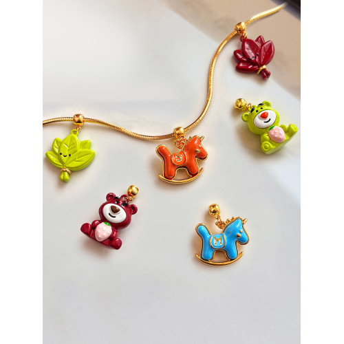 馬上有名~字母項鍊女新年紅色小馬diy吊墜配飾小熊長款鎖骨毛衣鏈