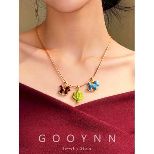 馬上有名~字母項鍊女新年紅色小馬diy吊墜配飾小熊長款鎖骨毛衣鏈