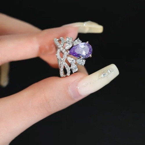 楠楠在逃公主紫色皇冠戒指閉口不可調閃爍戒指時尚輕奢食指戒指環