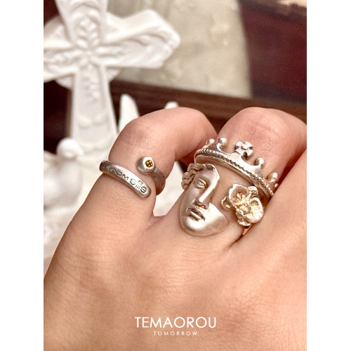 vintage古著【假面舞會】面具人開口銀色戒指小衆設計曡戴食指戒 vintage古著【假面舞會】面具人開口銀色戒指小衆設計曡戴食指戒