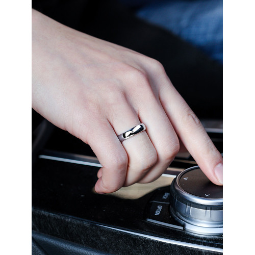 颯雅男士戒指銀素圈高級感鎢鋼烏金尾戒光面閉口高清反光指環男生