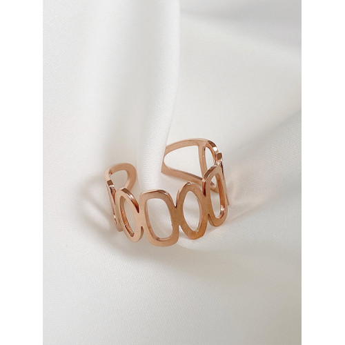 鈦鋼不掉色戒指女ins潮 鏤空小衆設計玫瑰金色開口可調節食指戒子