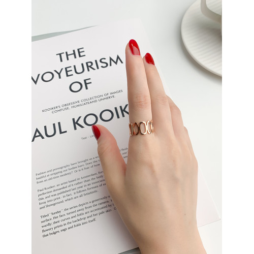 鈦鋼不掉色戒指女ins潮 鏤空小衆設計玫瑰金色開口可調節食指戒子