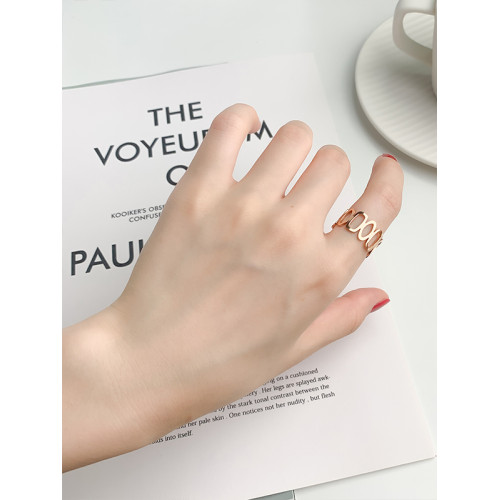 鈦鋼不掉色戒指女ins潮 鏤空小衆設計玫瑰金色開口可調節食指戒子