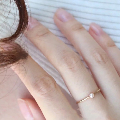 金色小清新日式一顆強光小珍珠四爪氣質正圓無暇戒指超仙簡約曡戴