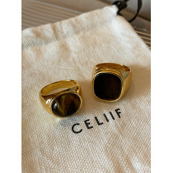 天然虎眼石金色偏財戒指女高級輕奢高級感設計小衆指環中古店飾品