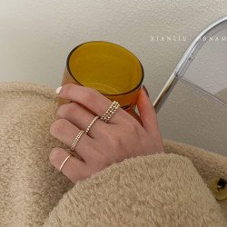 高級感氣質金屬戒指女時尚個性輕奢小衆精緻網紅套裝食指環冷淡風