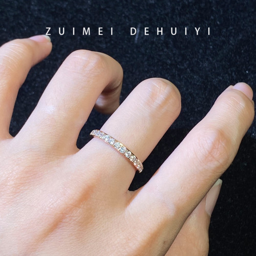 高級感滿鑽排鑽戒指女玫瑰金色小衆時尚個性食指指環尾戒碎鑽排戒