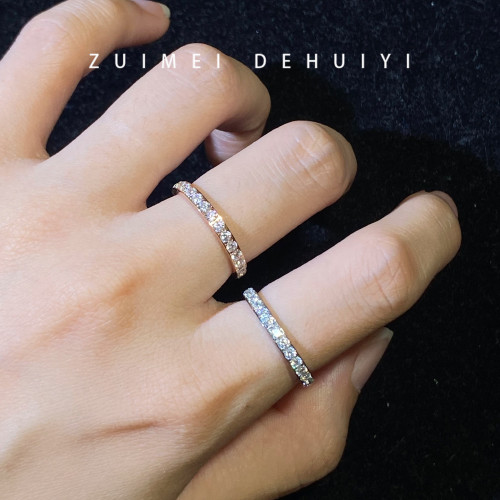 高級感滿鑽排鑽戒指女玫瑰金色小衆時尚個性食指指環尾戒碎鑽排戒