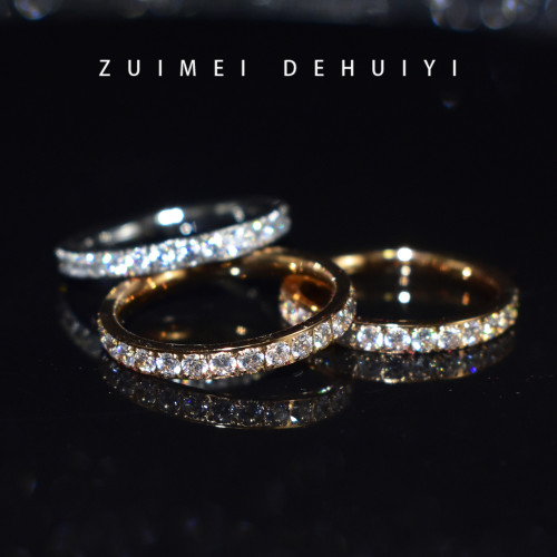 高級感滿鑽排鑽戒指女玫瑰金色小衆時尚個性食指指環尾戒碎鑽排戒