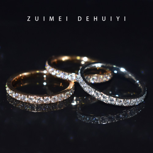 高級感滿鑽排鑽戒指女玫瑰金色小衆時尚個性食指指環尾戒碎鑽排戒