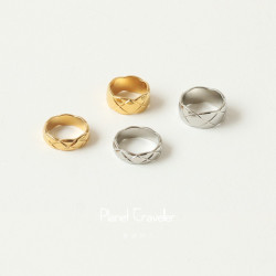 小香風菱格紋戒指女簡約時尚經典復古輕奢高級感鈦鋼指環男情侶戒