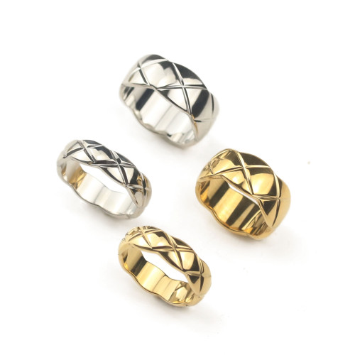 小香風菱格紋戒指女簡約時尚經典復古輕奢高級感鈦鋼指環男情侶戒