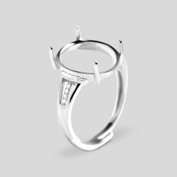 銀戒指托女款空托隨形橢圓鑲嵌琥珀蜜蠟蛋面銅鍍白金活口可調指環