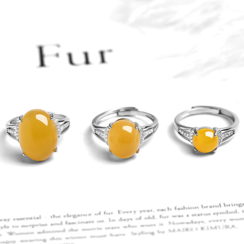 銀戒指托女款空托隨形橢圓鑲嵌琥珀蜜蠟蛋面銅鍍白金活口可調指環