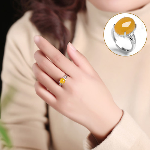 銀戒指托女款空托隨形橢圓鑲嵌琥珀蜜蠟蛋面銅鍍白金活口可調指環