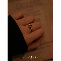 「黑金舞會」vintage法式復古高級感小衆設計百搭珍珠開口戒指女