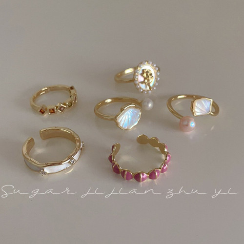 SUGAR 氣質溫柔貝殼戒指女小衆設計高級感網紅爆款時尚個性指環女
