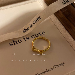 「在逃大小姐」輕奢高級感金色蝴蝶結戒指甜美可愛小衆感設計指環