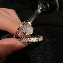 月光鋯石開口小衆設計戒指女款大號粗胖手輕奢高級曡戴裝飾食指戒