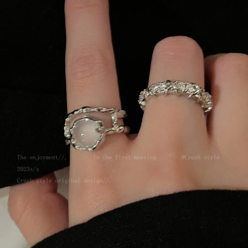 月光鋯石開口小衆設計戒指女款大號粗胖手輕奢高級曡戴裝飾食指戒