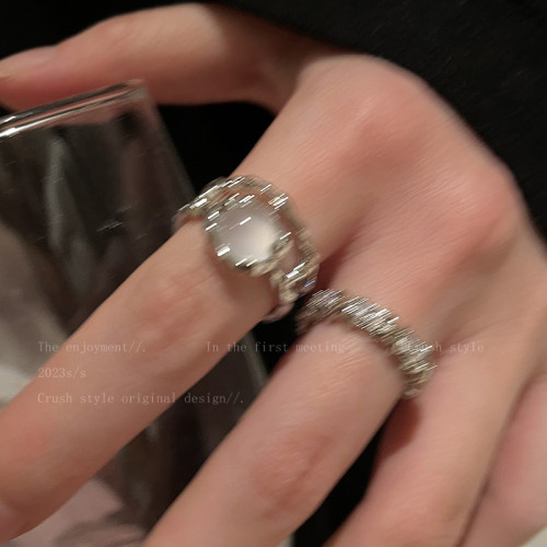 月光鋯石開口小衆設計戒指女款大號粗胖手輕奢高級曡戴裝飾食指戒