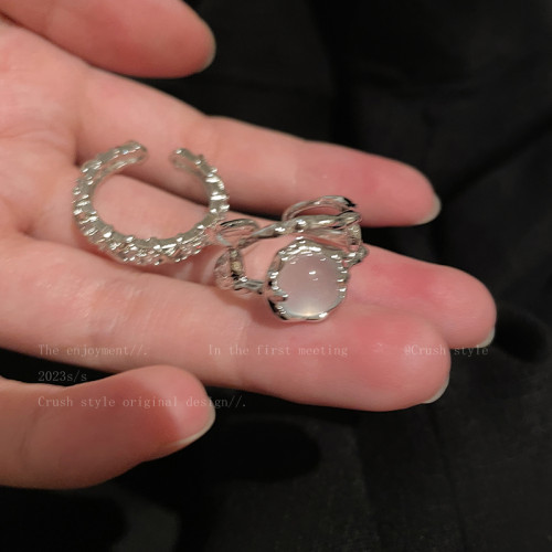 月光鋯石開口小衆設計戒指女款大號粗胖手輕奢高級曡戴裝飾食指戒