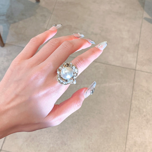 個性復古珍珠花朵戒指氣質網紅誇張食指戒日韓簡約優雅指環配飾女