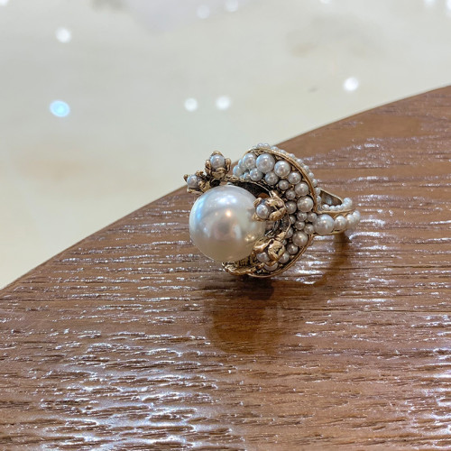 個性復古珍珠花朵戒指氣質網紅誇張食指戒日韓簡約優雅指環配飾女