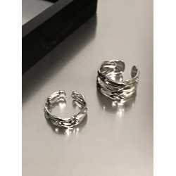 銀色素圈戒指女小衆設計褶皺食指戒冷淡風開口對戒ins高級感指環