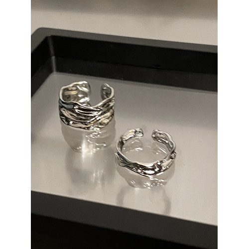 銀色素圈戒指女小衆設計褶皺食指戒冷淡風開口對戒ins高級感指環