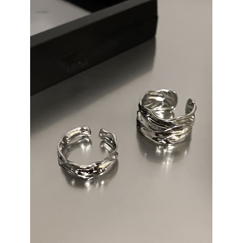 銀色素圈戒指女小衆設計褶皺食指戒冷淡風開口對戒ins高級感指環