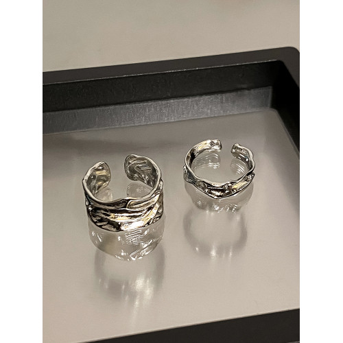 銀色素圈戒指女小衆設計褶皺食指戒冷淡風開口對戒ins高級感指環