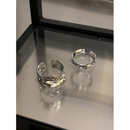 銀色素圈戒指女小衆設計褶皺食指戒冷淡風開口對戒ins高級感指環