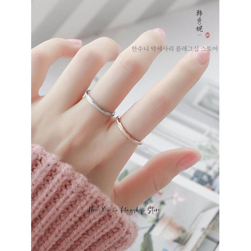 輕奢正品S925銀戒指鍍18K金玫瑰金磨砂細閃壓砂情侶戒素圈食指戒 輕奢正品S925銀戒指鍍18K金玫瑰金磨砂細閃壓砂情侶戒素圈食指戒