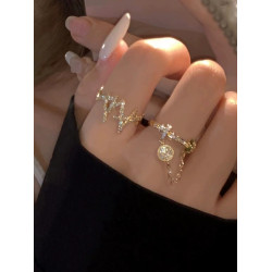 網紅閃鑽鋯石日韓氣質百搭開口戒指ins學生2024年新潮冷淡風指環