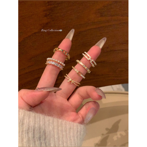 百搭開口戒指合集女小衆設計蝴蝶結珍珠食指戒小衆輕奢高級感獨特