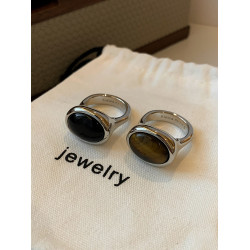 天然虎眼寶石黑瑪瑙美拉德偏財食指戒指女小衆設計輕奢高級感指環