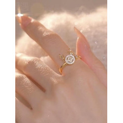 2026年新款女會旋轉的小鹿戒指聖誕節小衆設計感開口可調節食指戒