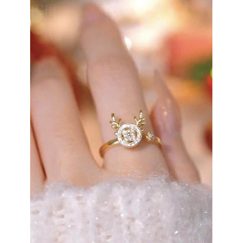 2026年新款女會旋轉的小鹿戒指聖誕節小衆設計感開口可調節食指戒 2026年新款女會旋轉的小鹿戒指聖誕節小衆設計感開口可調節食指戒