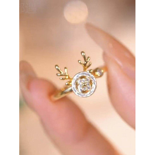 2026年新款女會旋轉的小鹿戒指聖誕節小衆設計感開口可調節食指戒 2026年新款女會旋轉的小鹿戒指聖誕節小衆設計感開口可調節食指戒