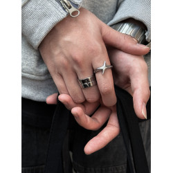 SAZ 閃耀星星光芒新款高級感冷淡風情侶對戒鈦鋼銀色寬版曡戴戒指