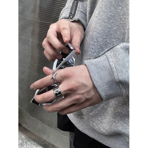 SAZ 閃耀星星光芒新款高級感冷淡風情侶對戒鈦鋼銀色寬版曡戴戒指