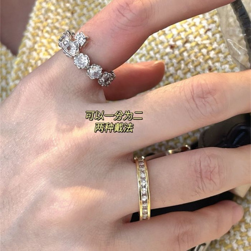 西太後土星開口戒指雙層可拆分閃鑽皇冠戒指高級感曡戴輕奢設計感